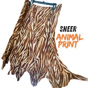 Allison Taylor Brown and Cream Sheer Animal Print Midi Skirt
